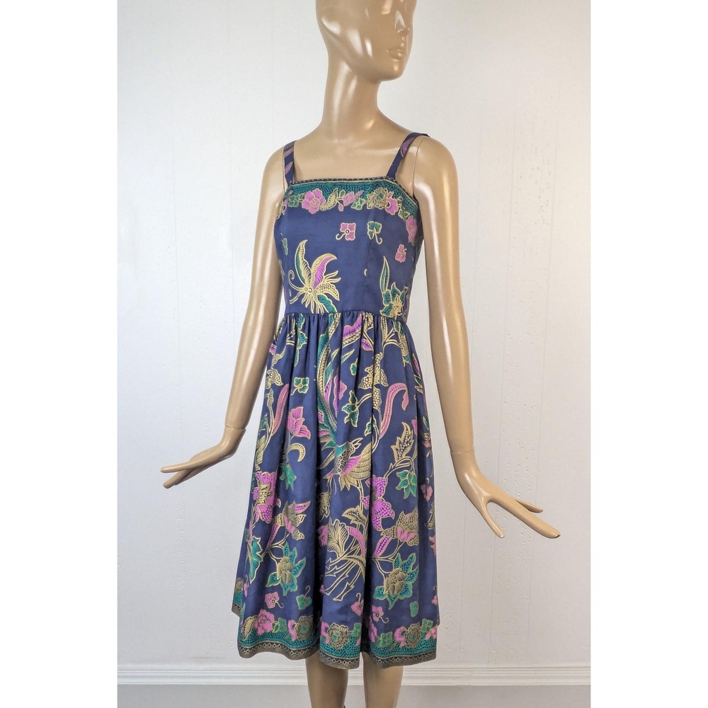 Vintage 1970s colorful block print dress | A-line tiki floral sundress - Picture 2 of 7